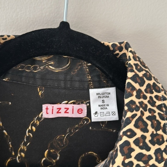 Tizzie Womens Leopard Print Cotton Button Down Top Equestrian Cuffs Sz Small - Picture 3 of 8